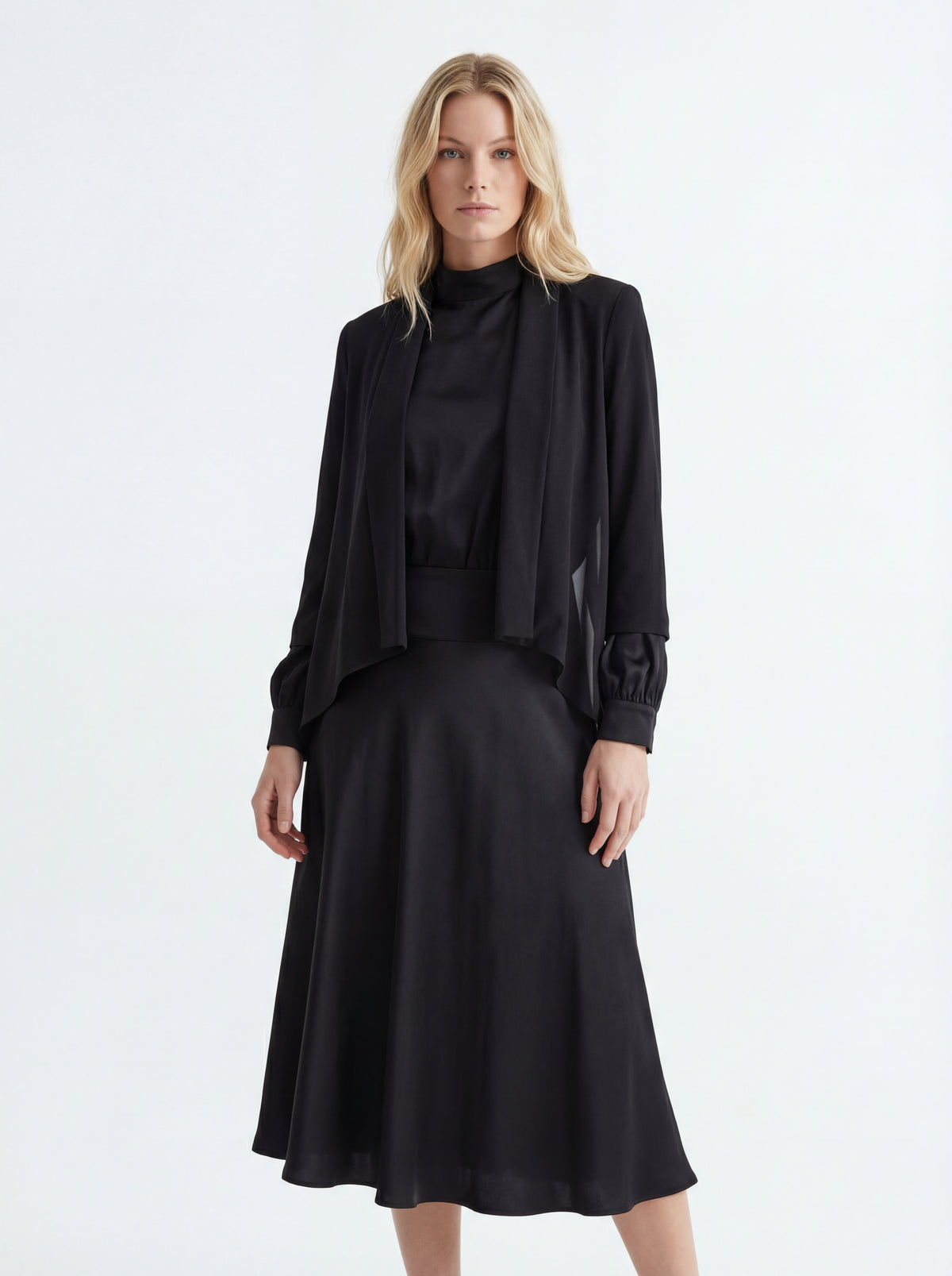 Black Satin Dress + Bali Jacket Black - 02