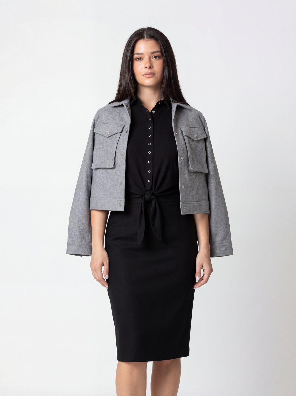 Lunella Orion Shirt + Mossaic Pencil Skirt + Heather Breeze Jacket - 05
