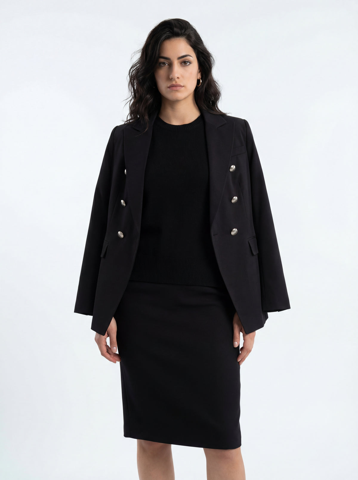 Cotton Pleated Shirt + Tapered Pencil Skirt + Jacket - 04