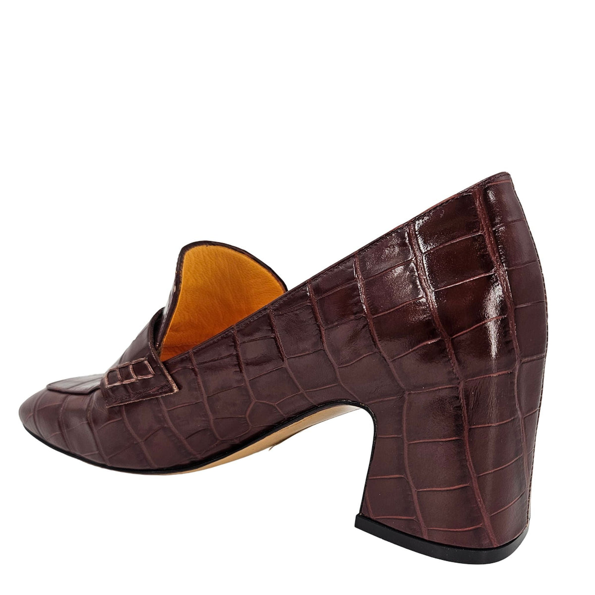 Chocolate Leather Heel Moc Croc Leather Loafer