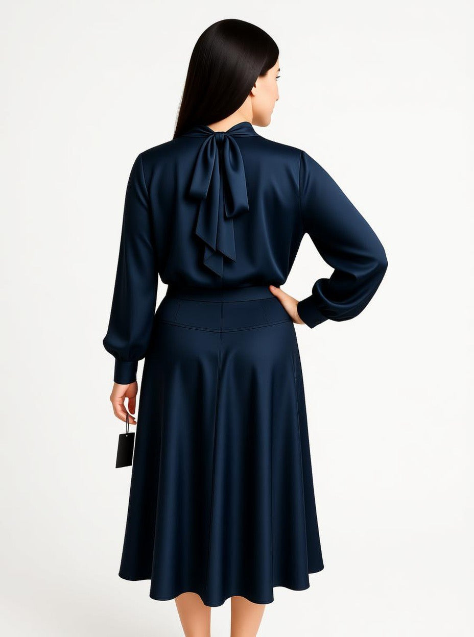 Navy Satin Dress