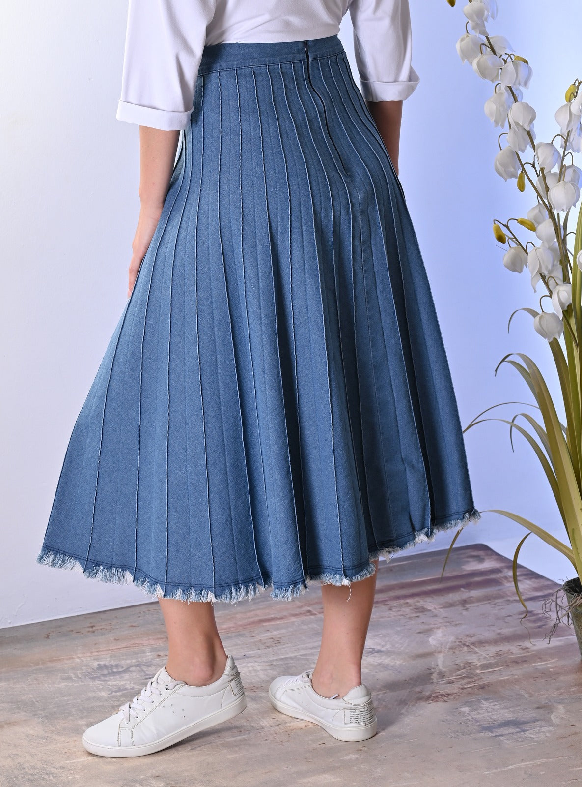 Denim Pleated Skirt