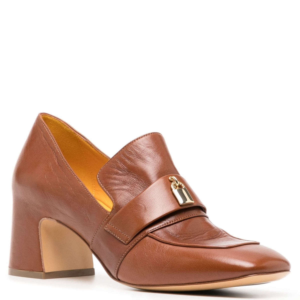 Tan Leather Lock Heel Loafer
