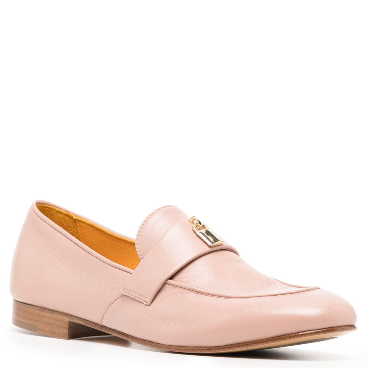Light Pink Leather Lock Flat Loafer