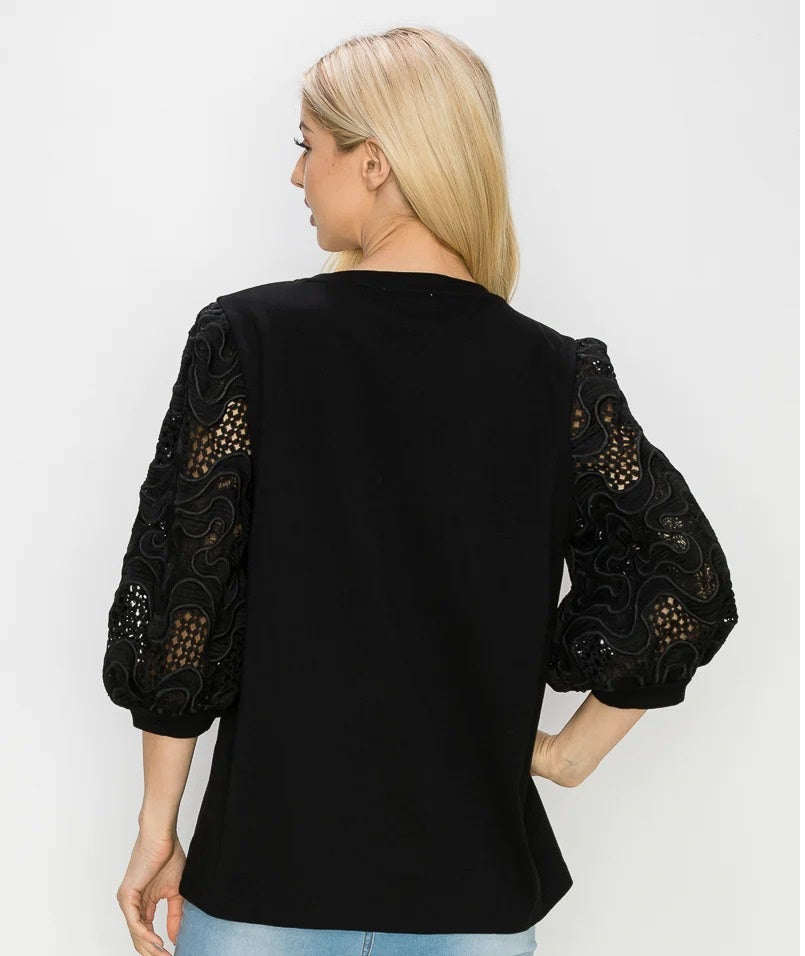 Pointe Knit Top with Lace