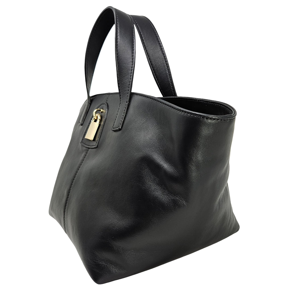 Madison Maison x Joan Hornig Black Leather Lock Tote Bag