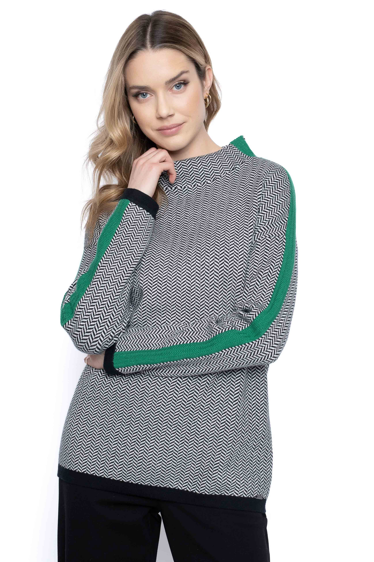 Mock Neck Stripe Trim Sweater Top