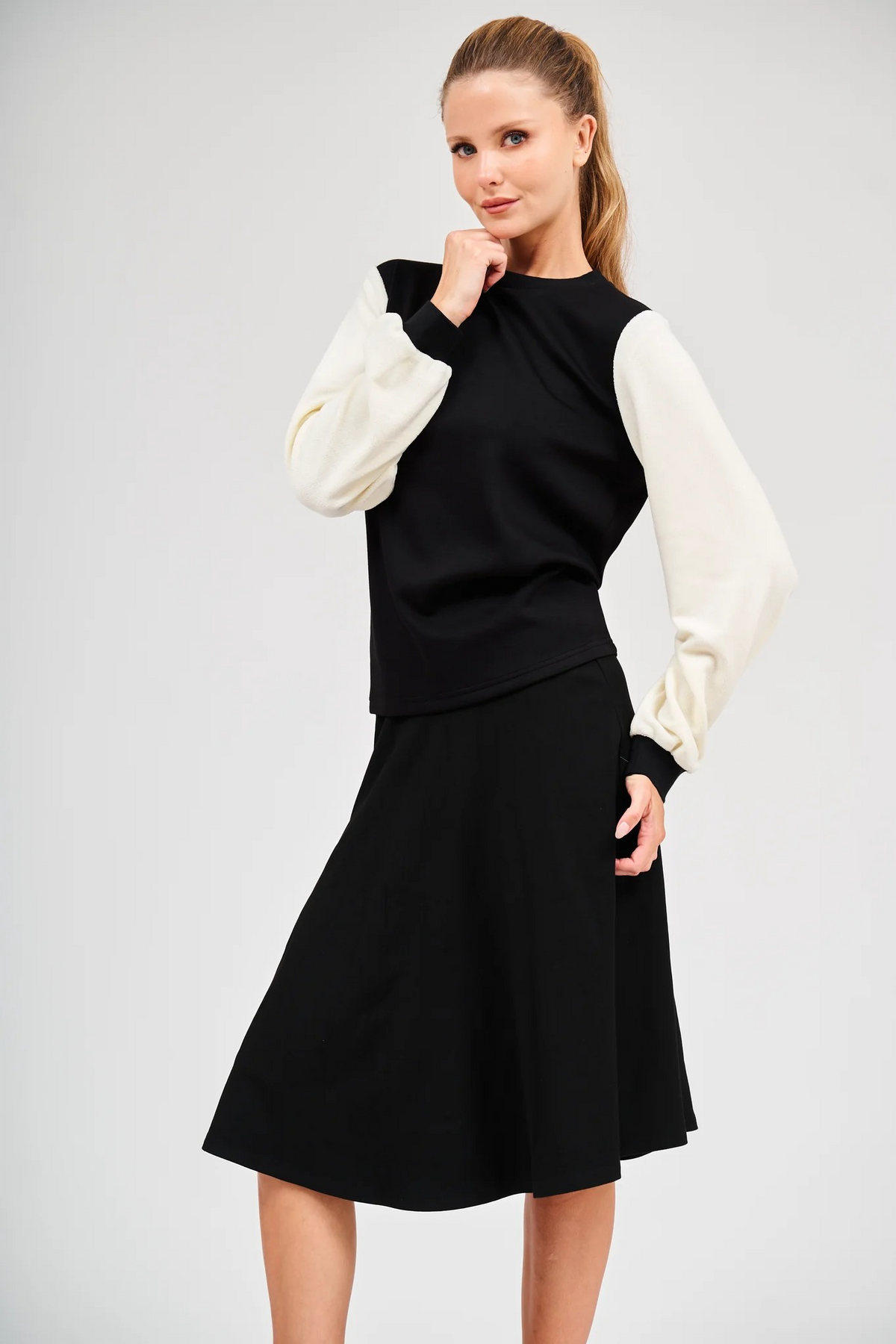 Sheepskin Top - Black & Ivory