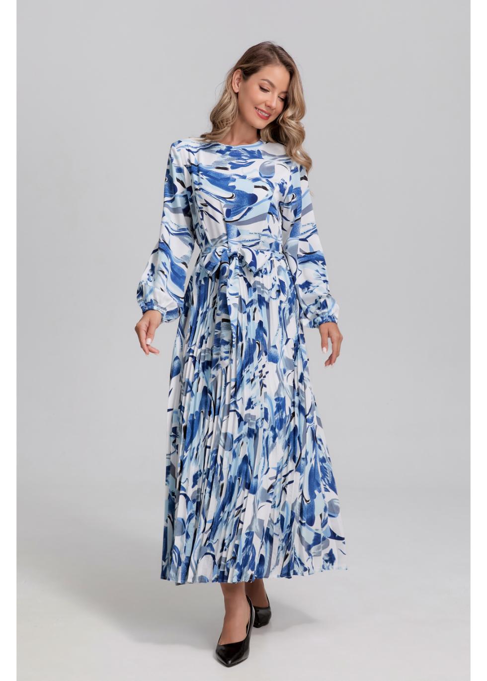 Abstract Print Pleated Midi Dress