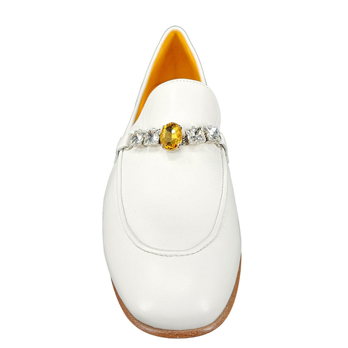 White Leather Flat Jeweled Loafer