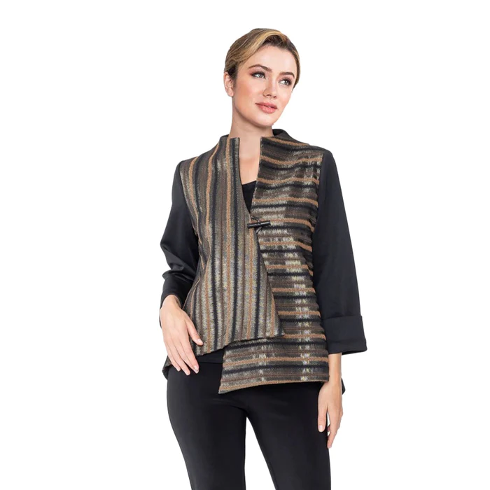 IC Collection Striped Metallic Jacquard Jacket - 5088J