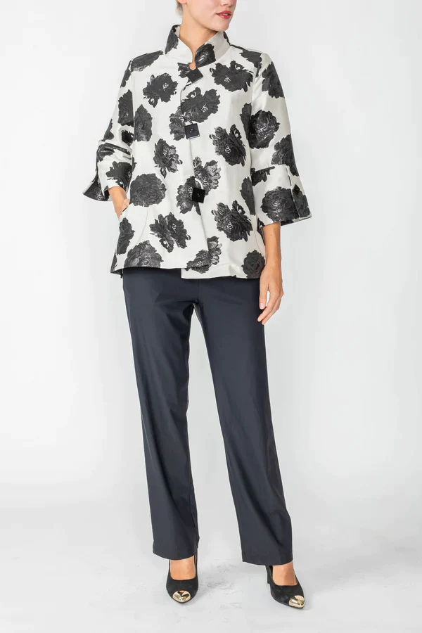 IC Collection Black White Floral Jacket - 6176J