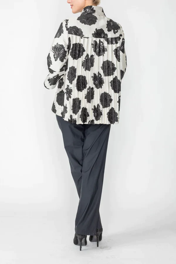 IC Collection Black White Floral Jacket - 6176J