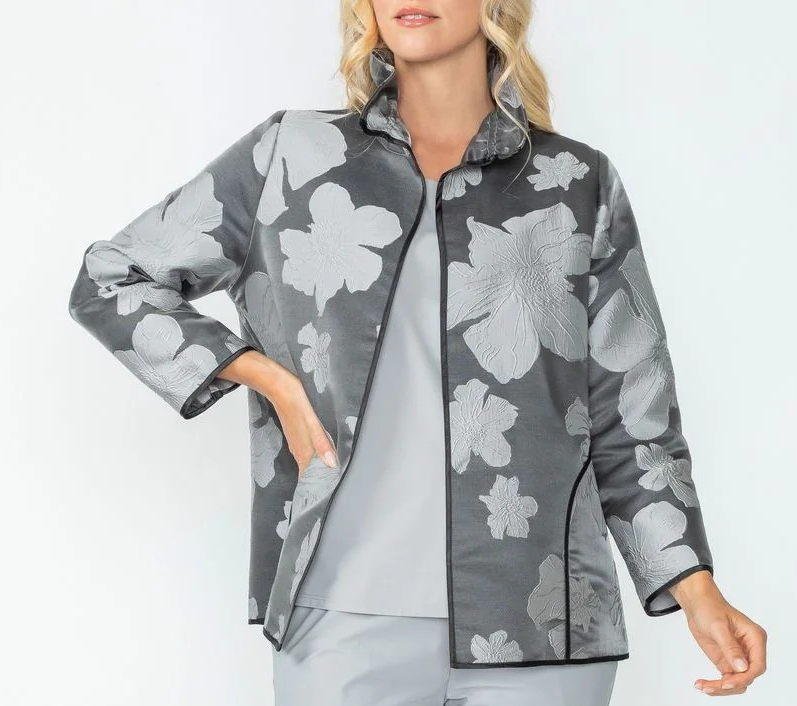 IC Collection Charcoal Wire Stand Collar Jacquard Jacket 4757J
