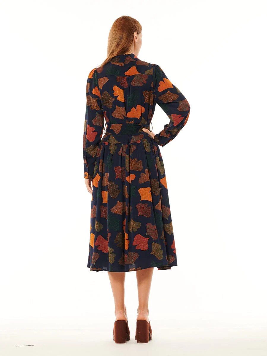 Gracia Front-Flap Button-Down Tie-Waist Shirt Dress D33118