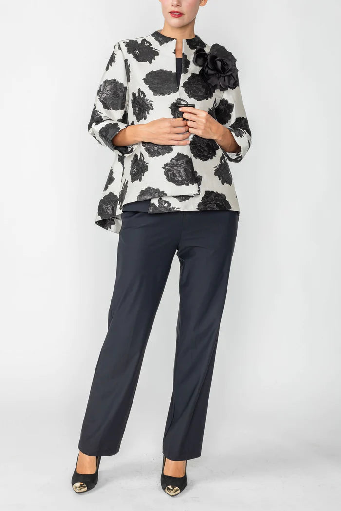 IC Collection Black Floral Jacket - 6128J