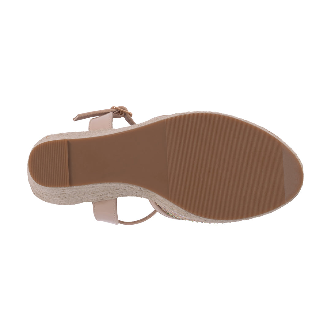 Women's Mila Nude Embellished Mesh Espadrille Wedge Sandals