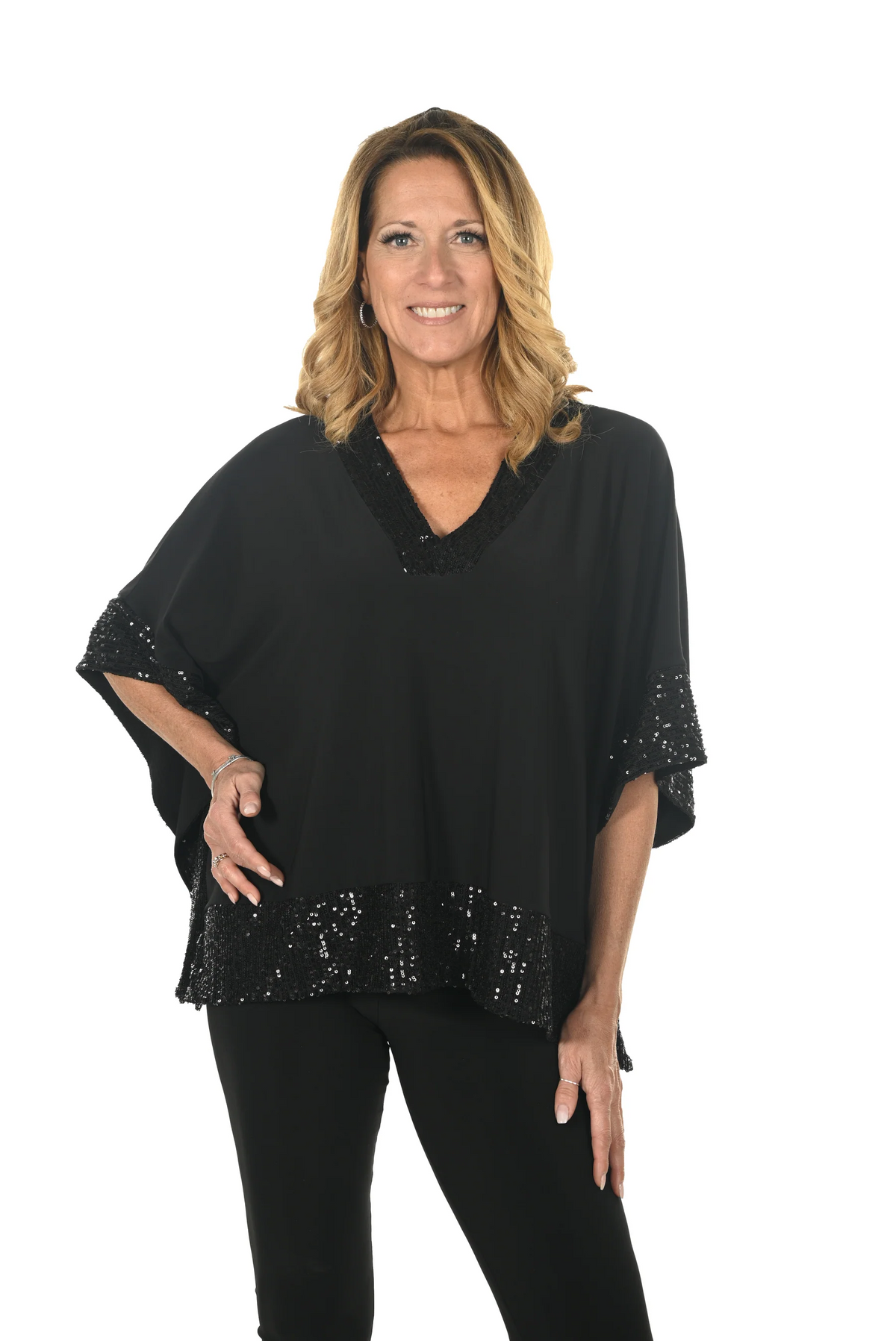 Black Poncho Top with V-neckline Frank Lyman 234243