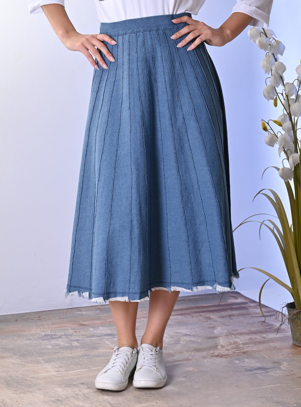 Denim Pleated Skirt