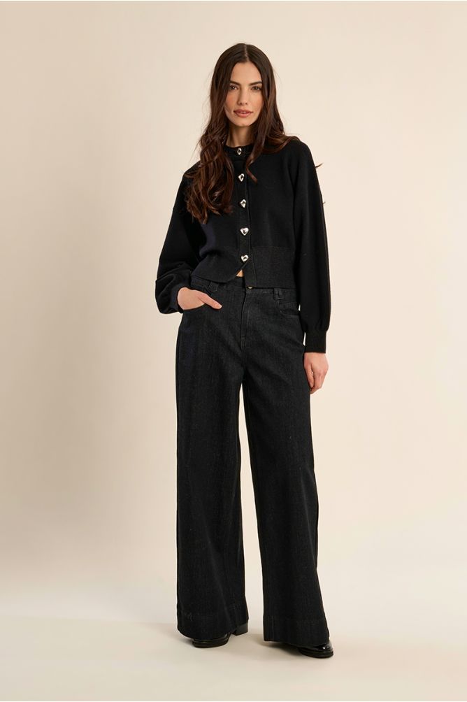 Black Cardigan With Heart Shape Buttons