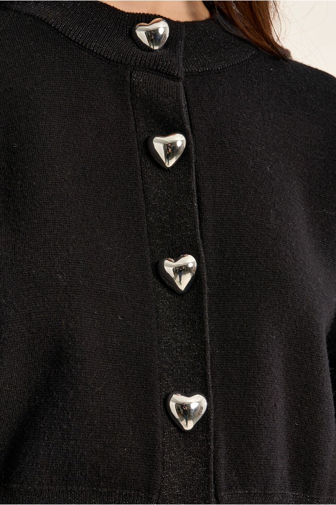 Black Cardigan With Heart Shape Buttons