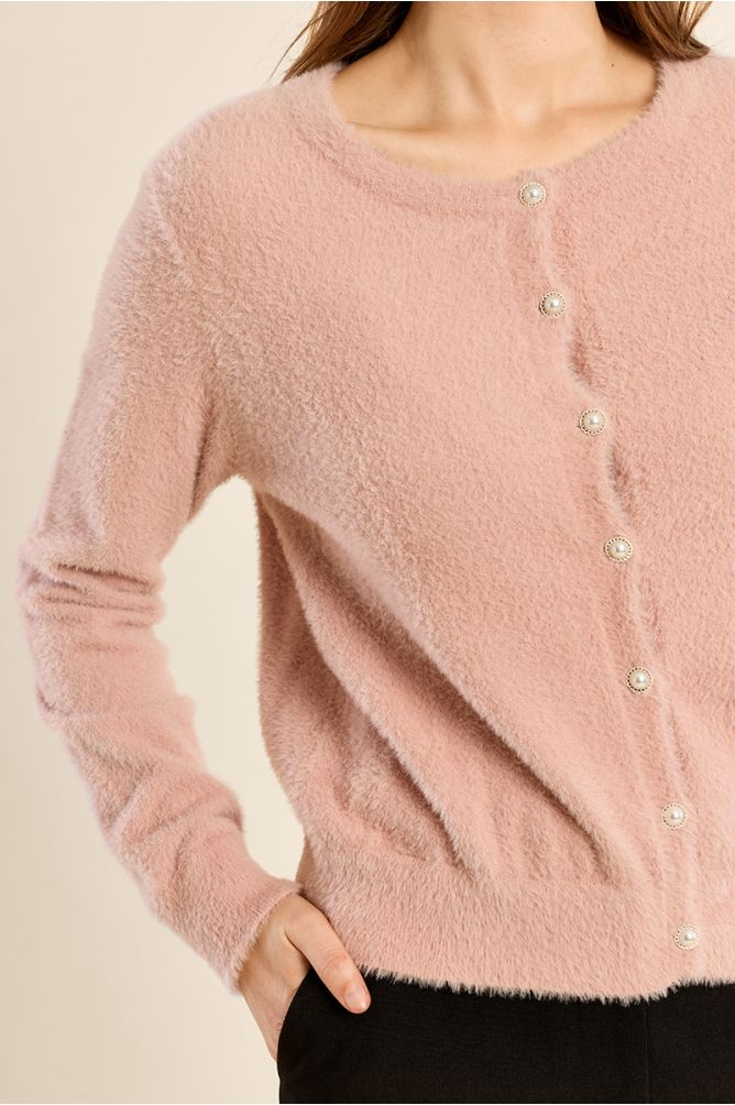 Round Neck Fluffy Cardigan