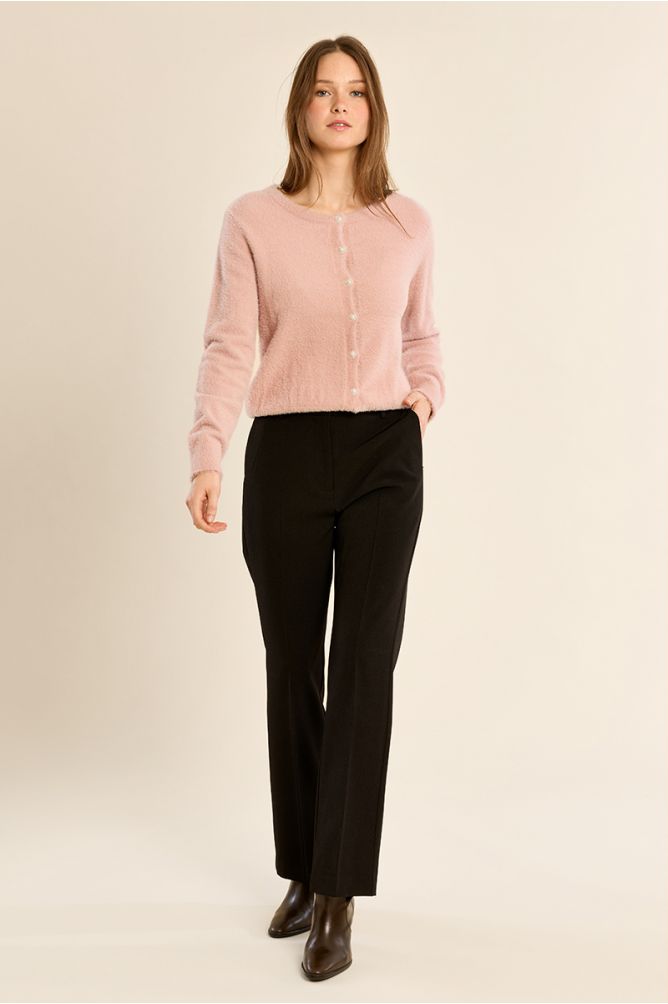 Round Neck Fluffy Cardigan