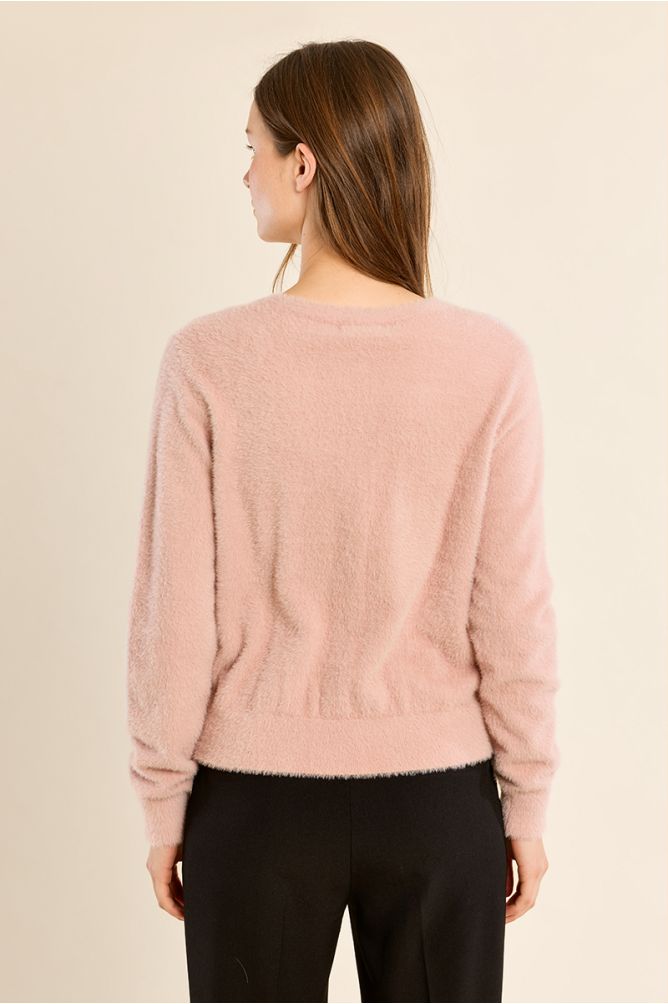 Round Neck Fluffy Cardigan