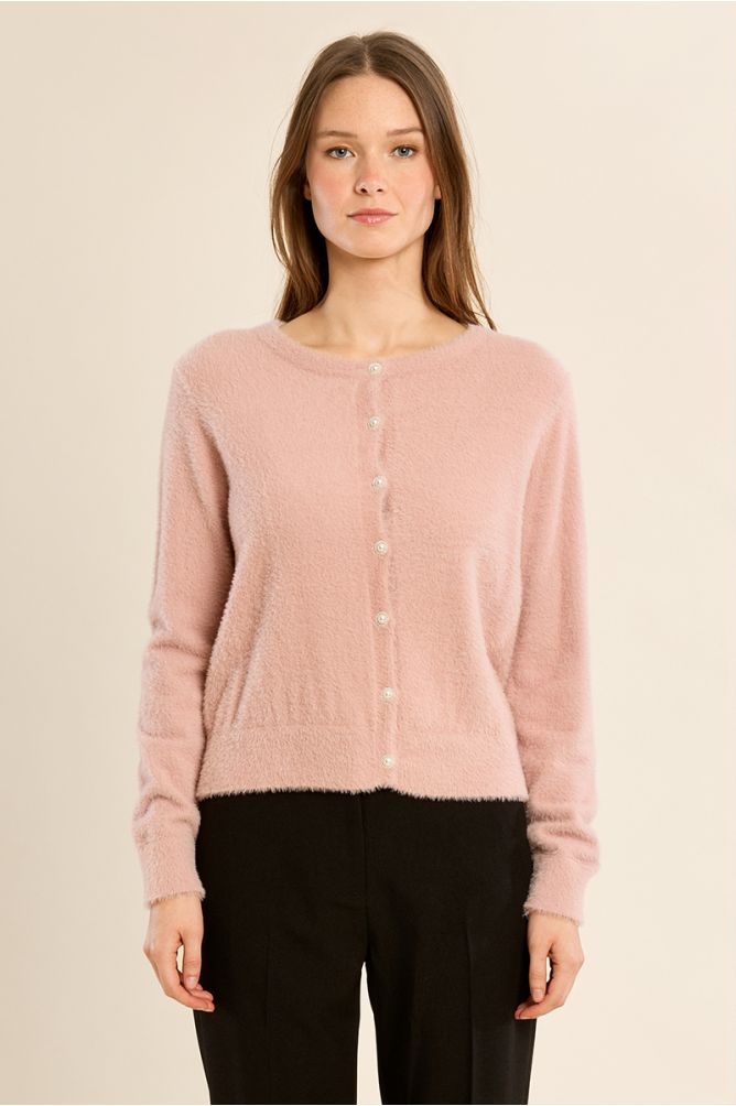 Round Neck Fluffy Cardigan