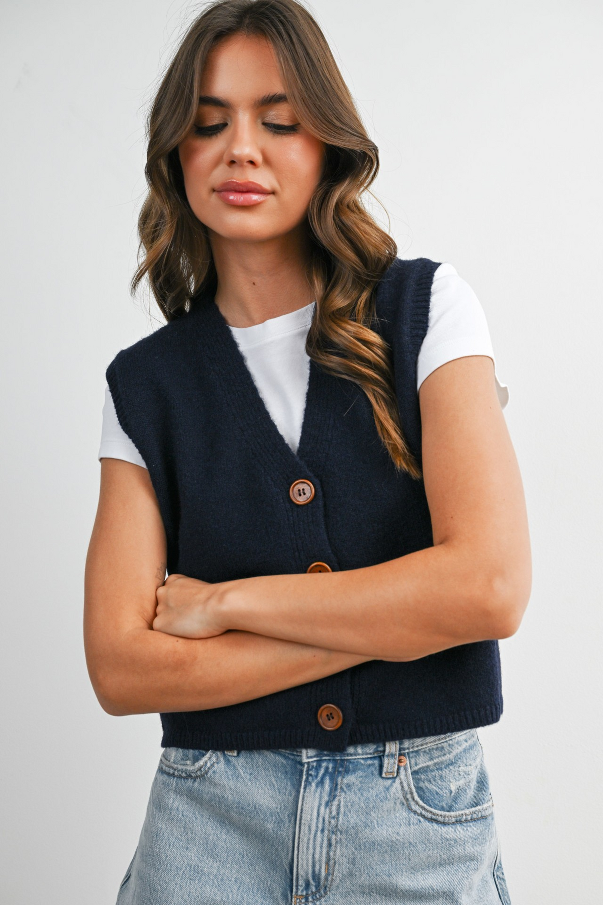 Button-Up Knit Sleeveless Vest