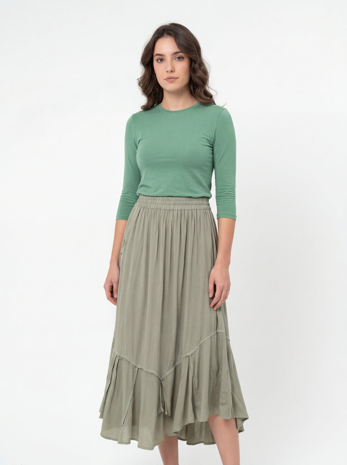 Basic Shirt Top + Cotton Skirt - 03