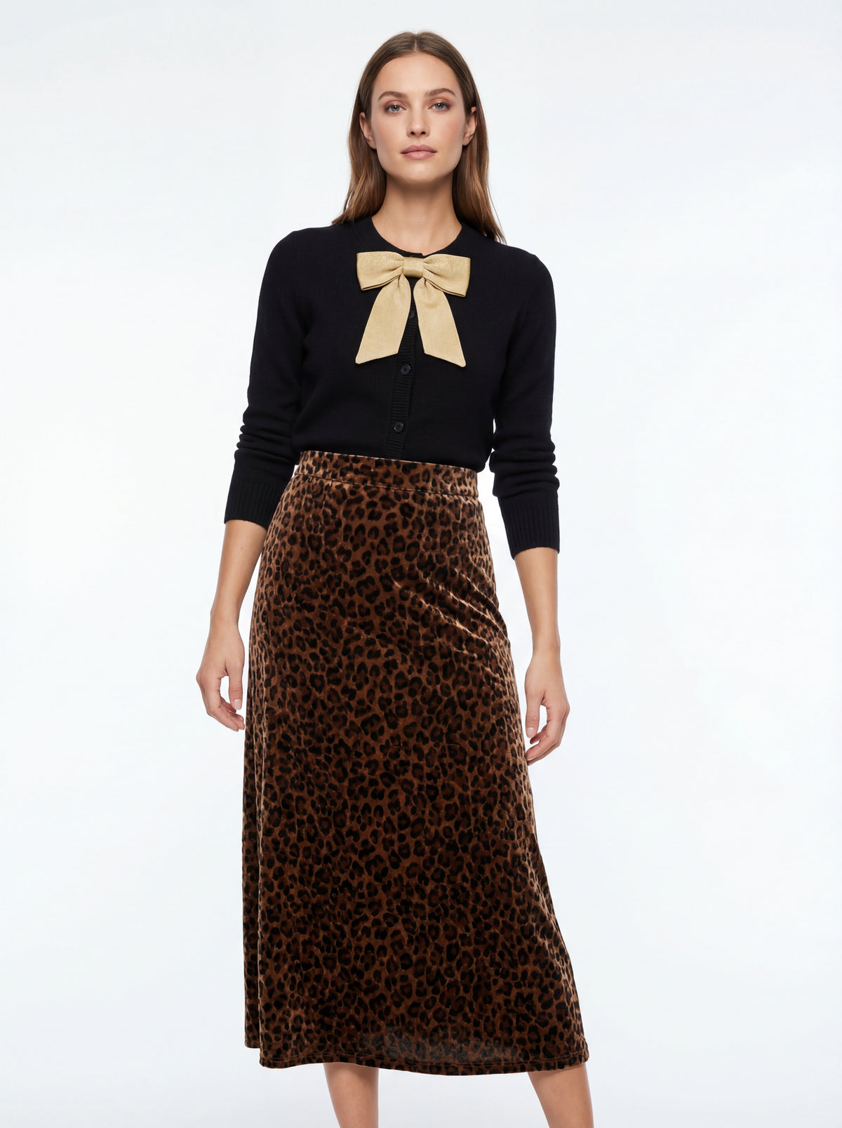 SATIN BOW CHENILLE + Cheetah Print Skirt - 07
