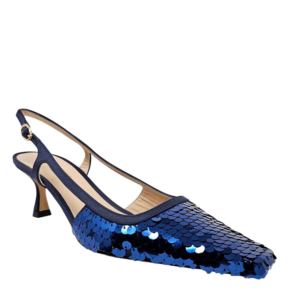 Roberto Festa Navy Sequence Snip Toe Slingback Heel