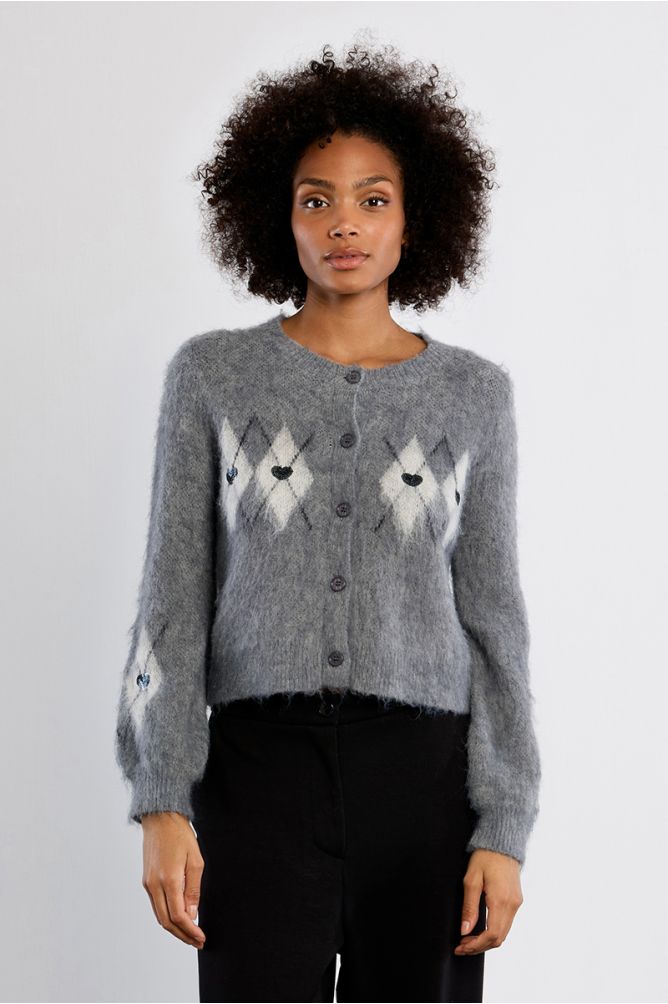 Grey Plaid Cardigan