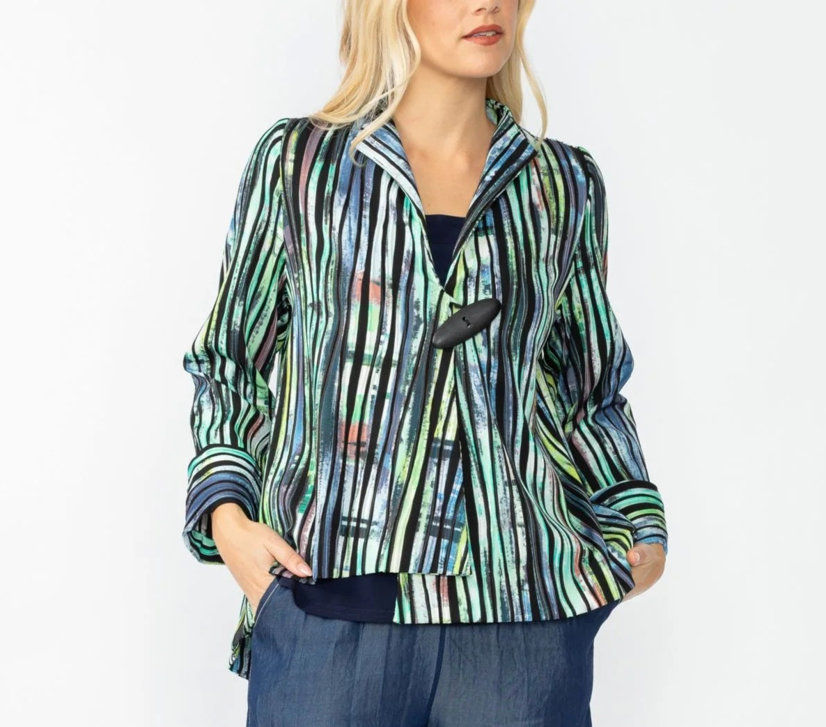 IC Collection Green and Blue One Button Jacket 6942J