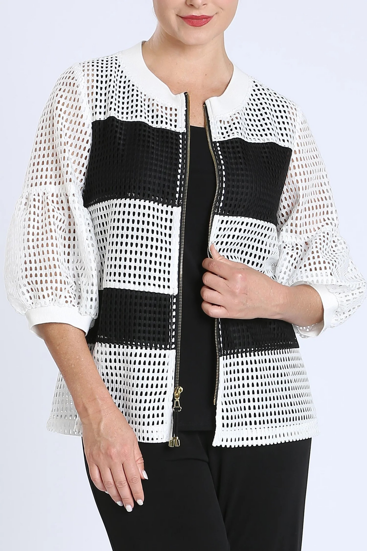 Black Square Mesh Zipper Jacket 5698J