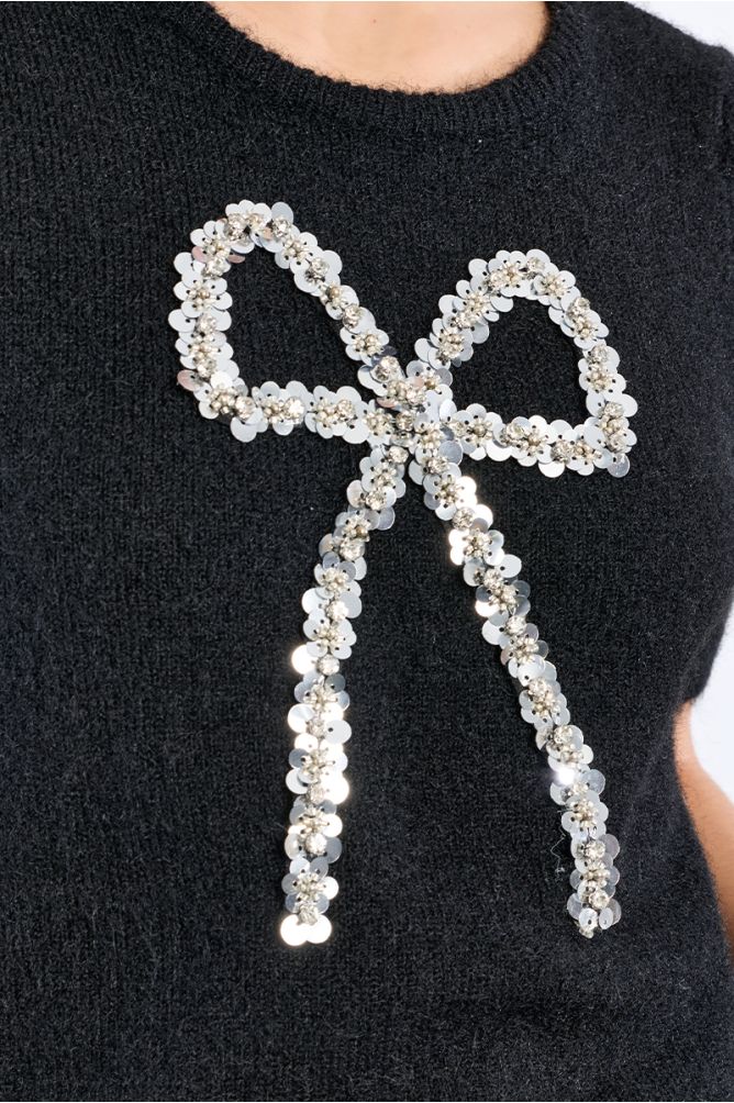 Short-sleeved Sweater, Sequin Bow